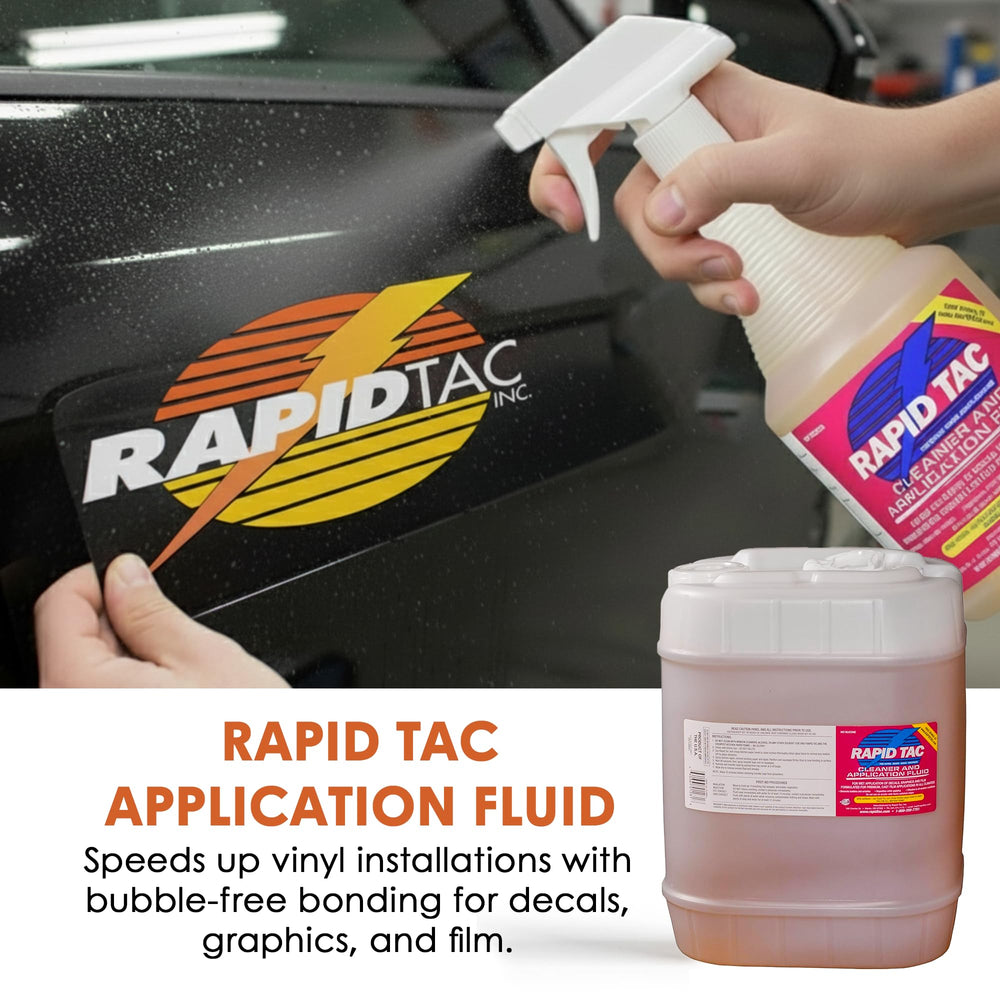 Rapid Tac Application Fluid spray action reduces bubbles during vinyl wrap installs.