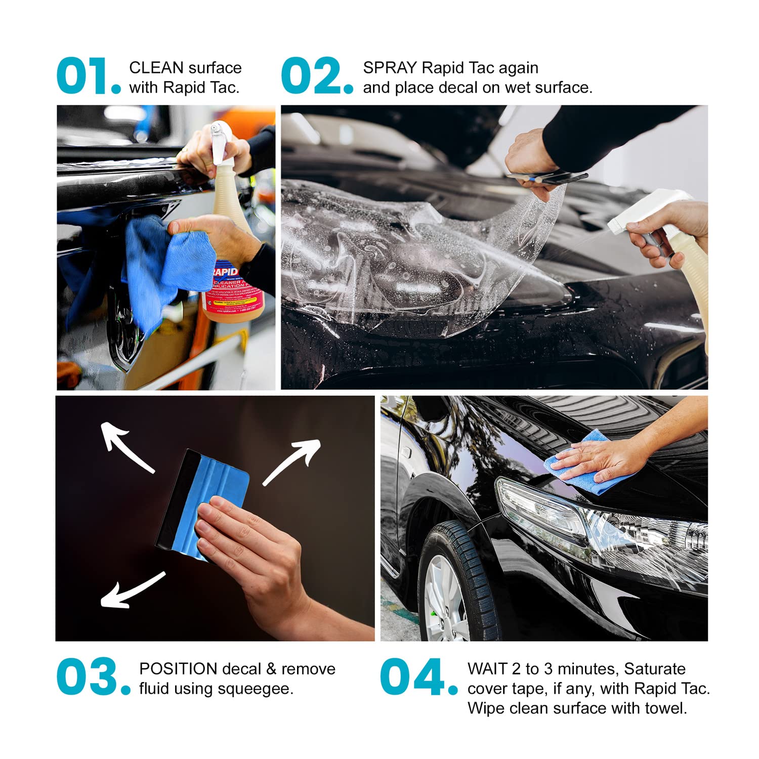 Rapid Tac felt-edge squeegee enabling bubble-free pressure during install