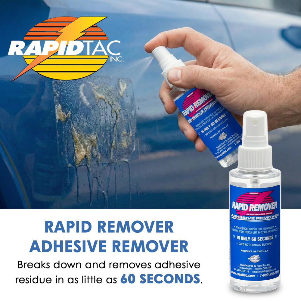 Sprayer applies Rapid Tac remover evenly to adhesive residue.