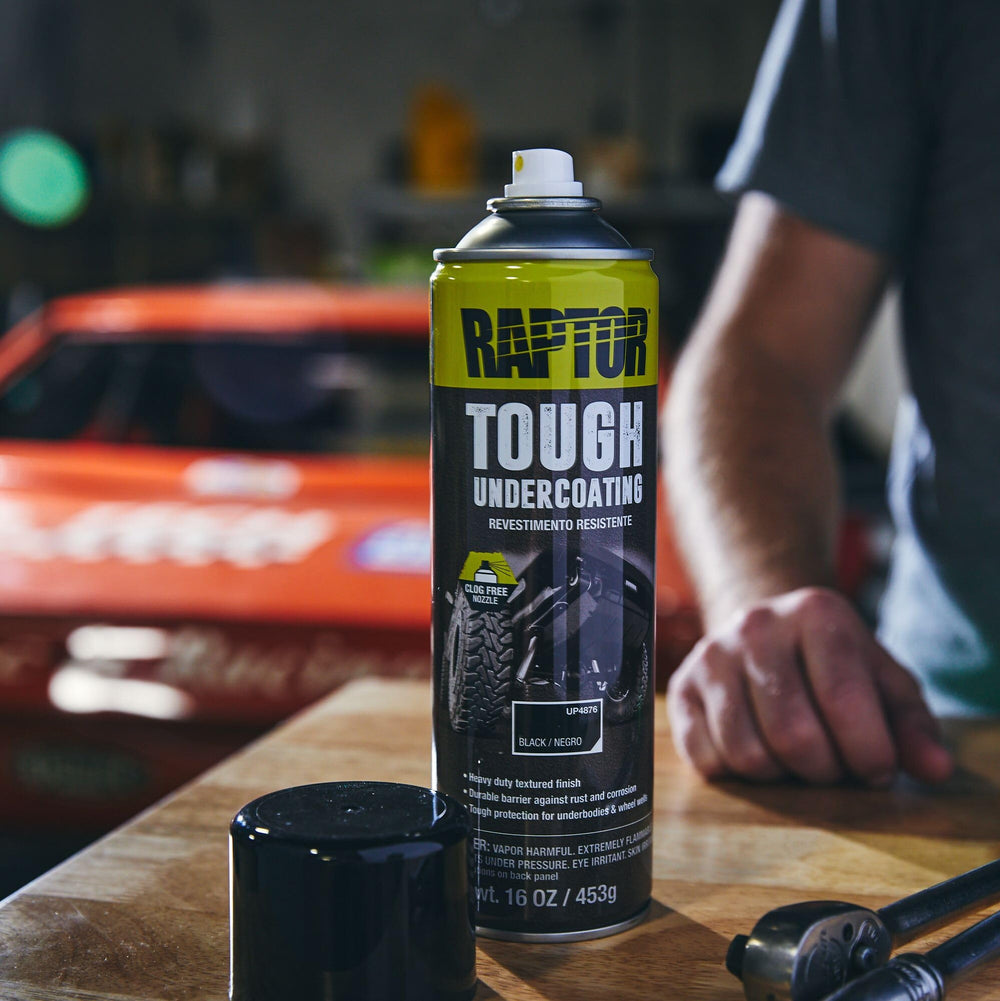 RAPTOR 1K Tough Undercoating underbody coverage highlights a protective barrier against chips.