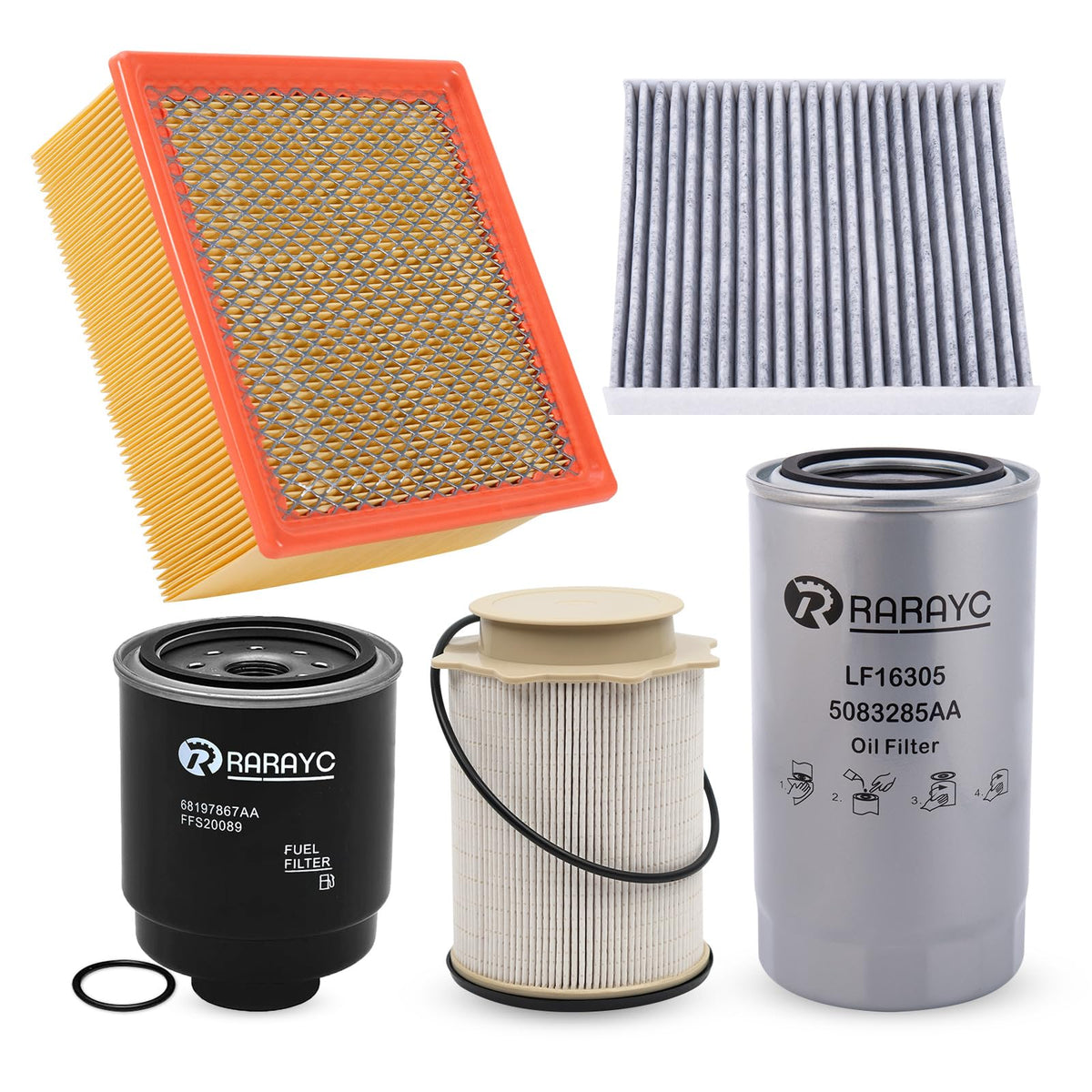 RARAYC 6.7L Cummins fuel filter kit packshot showing complete replacement set