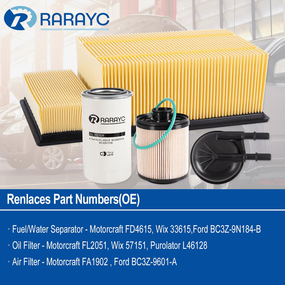 RARAYC 6.7L Powerstroke air filter view highlights clean airflow and engine protection.