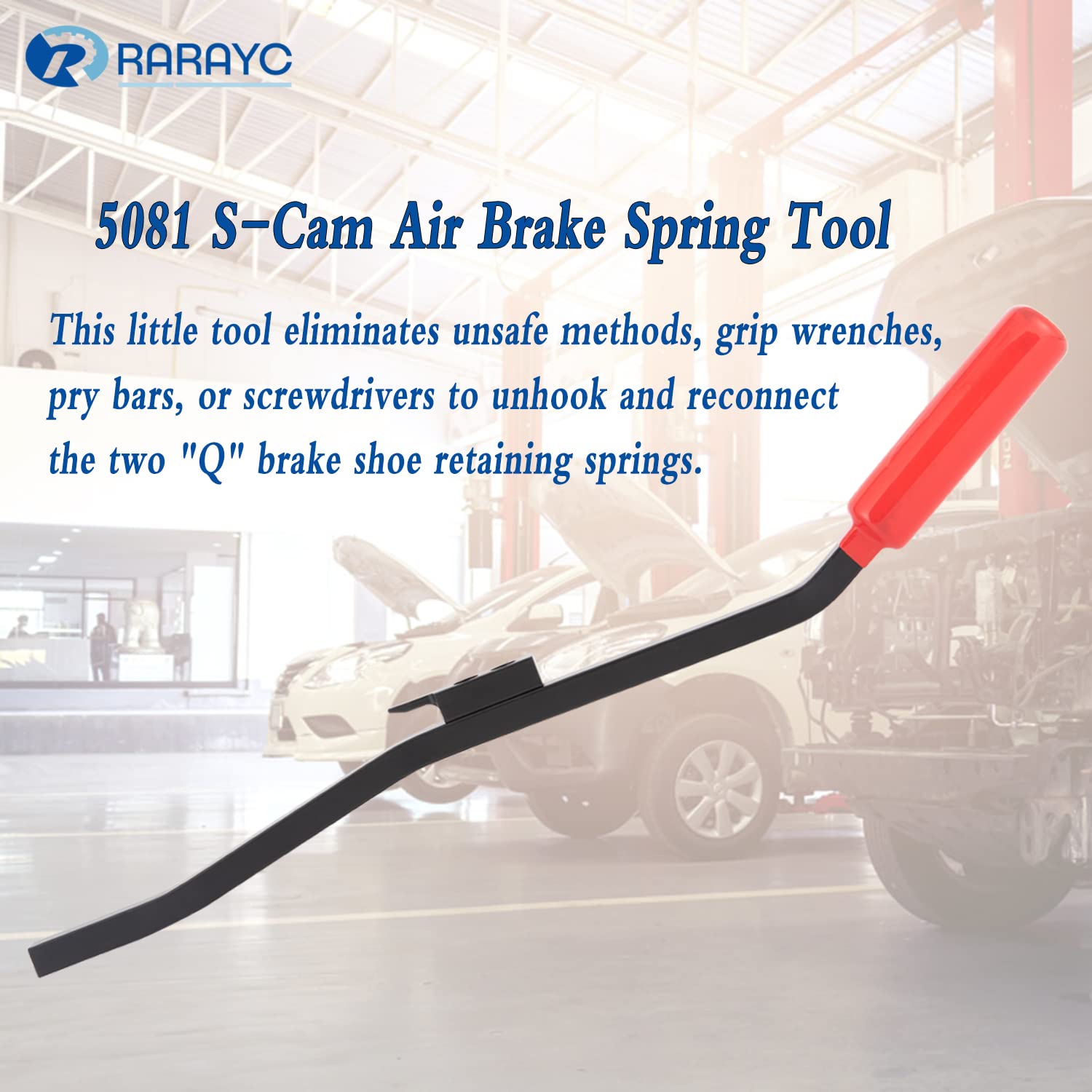 RARAYC tool hooked on retaining spring loop for safe axle work