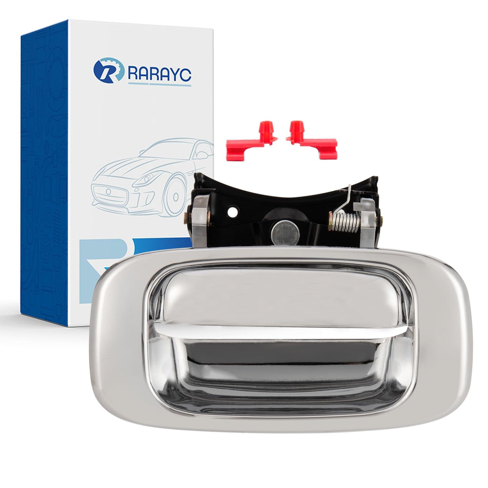 RARAYC chrome tailgate handle close-up showing durable finish for Silverado and Sierra