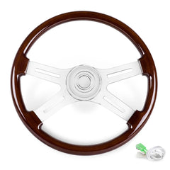 RASTP 18-inch wood steering wheel featuring 4 spokes for durable truck control