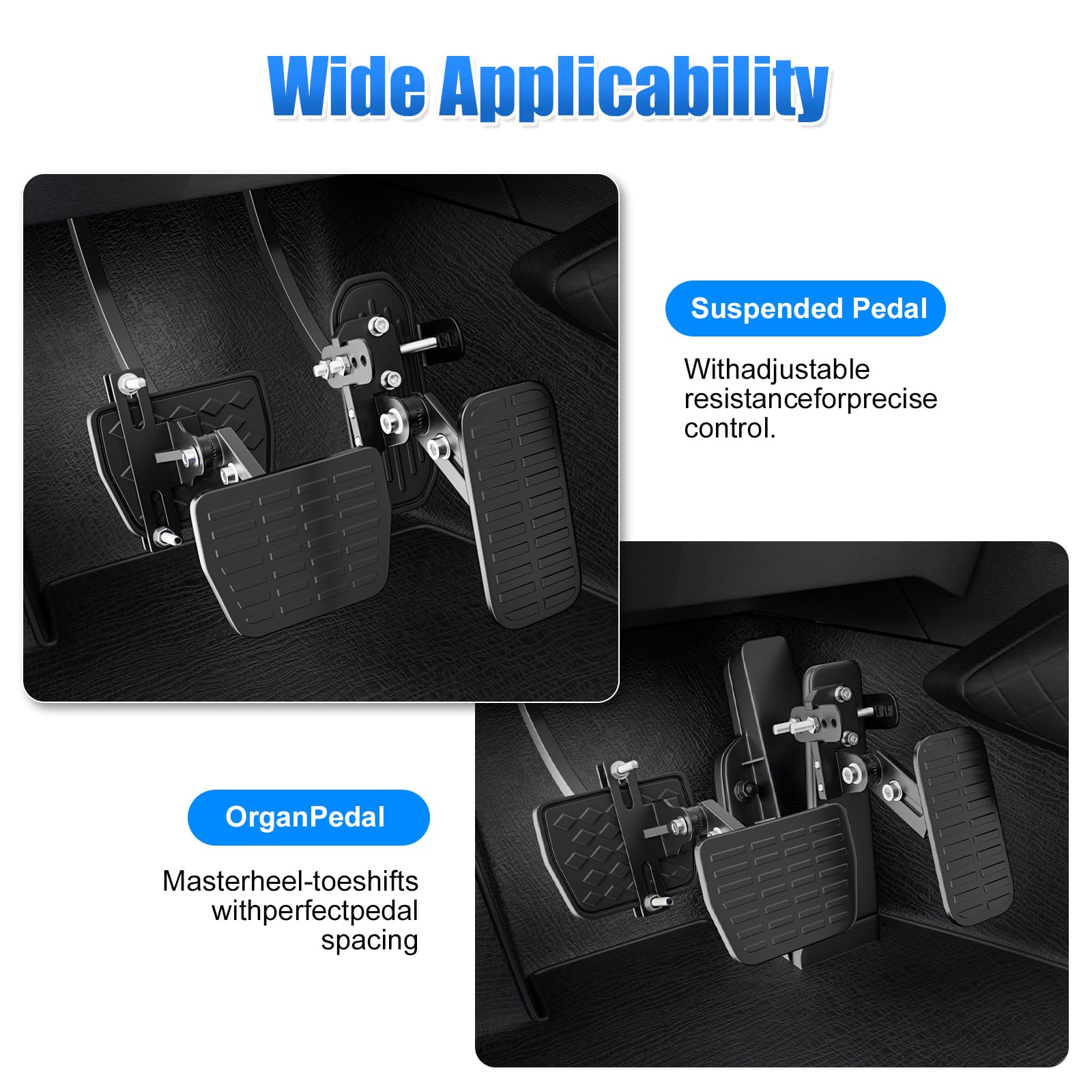 Quick installation steps for RAUMRIGGE pedal extenders by a single user.