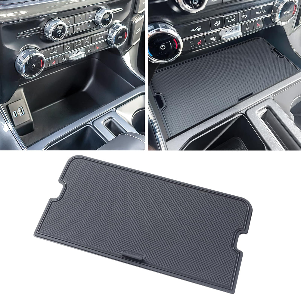 RAVOTOM center console cover over the front pocket keeps items secure.