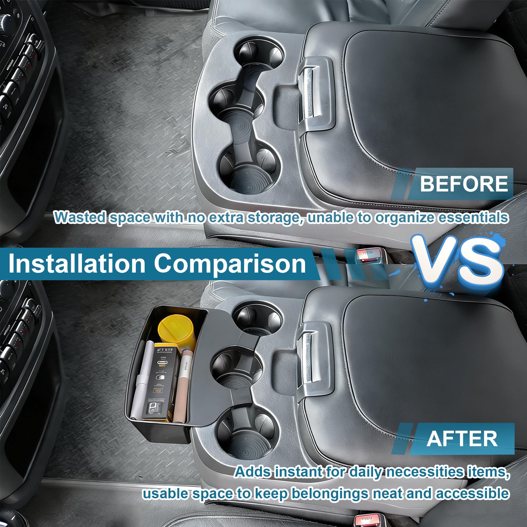 RAVOTOM easy-installation design hangs over cup holder quickly