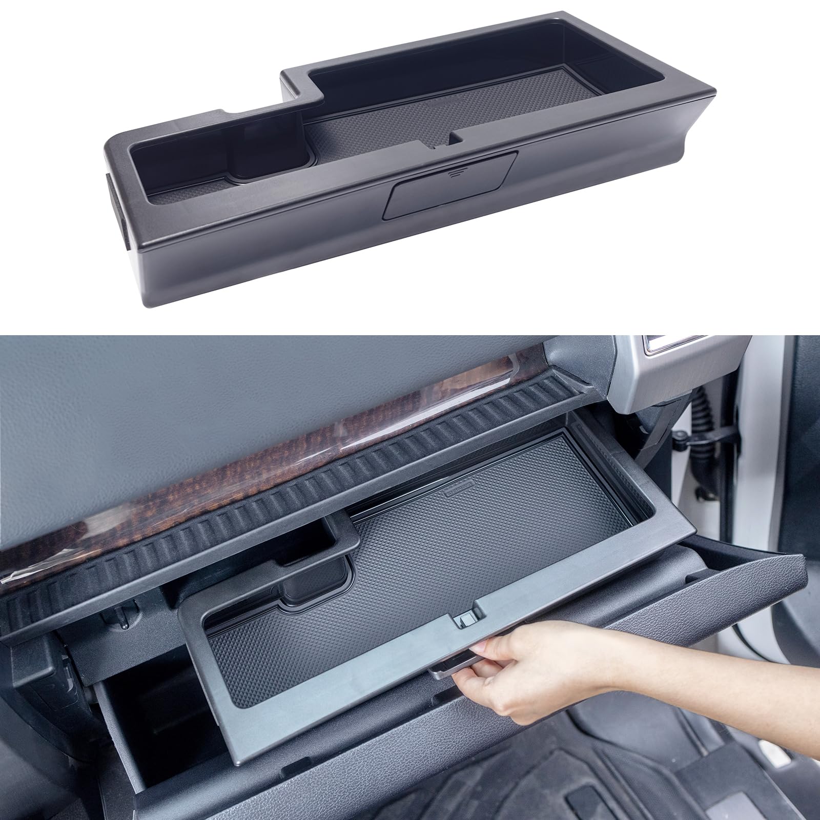 RAVOTOM glove box organizer for Ford F-150 2015-2020 enhances storage privacy.