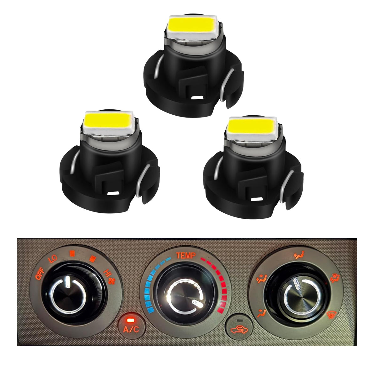 RAVSOFT AC climate heater LED bulbs white front view for quick interior upgrade.