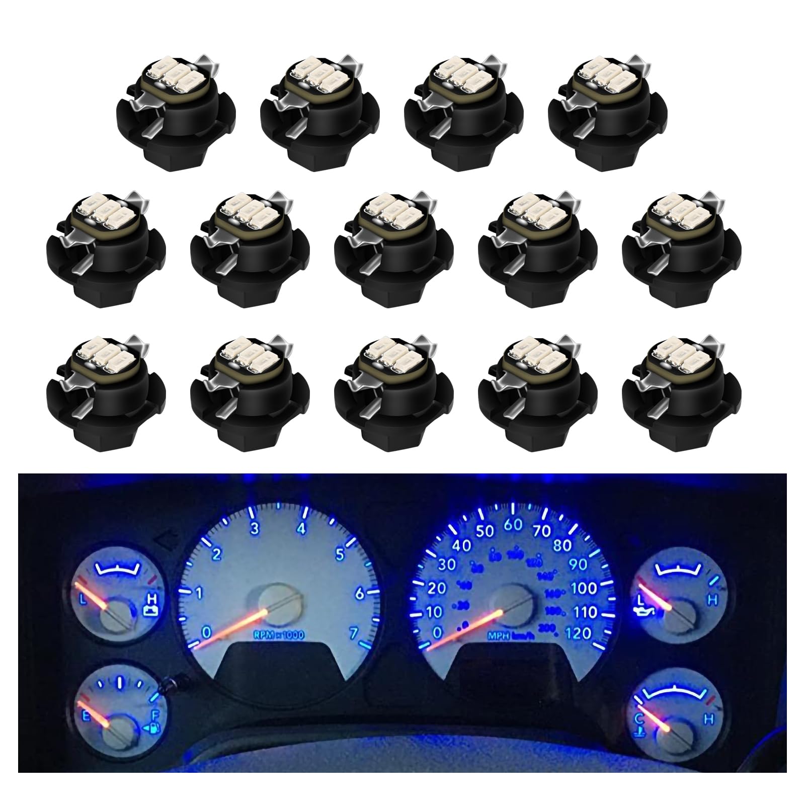 RAVSOFT blue LED bulbs illuminate the Dodge Ram instrument panel for clearer reading