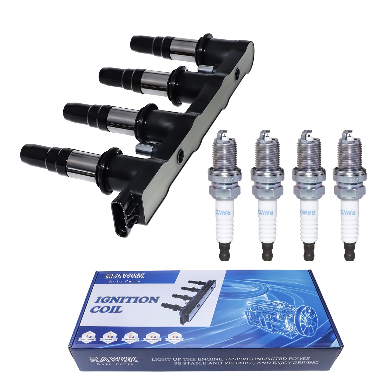 RAWOK ignition coil pack UF620 for Chevy 1.8L engines ready for installation.