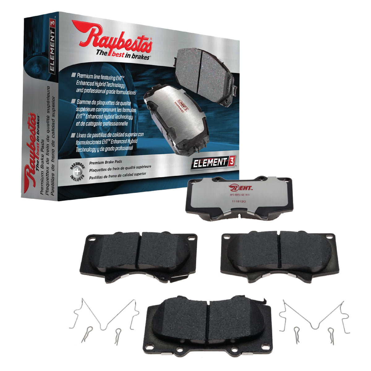 Raybestos Element3 EHT rear brake pad assembly enabling smooth stopping.