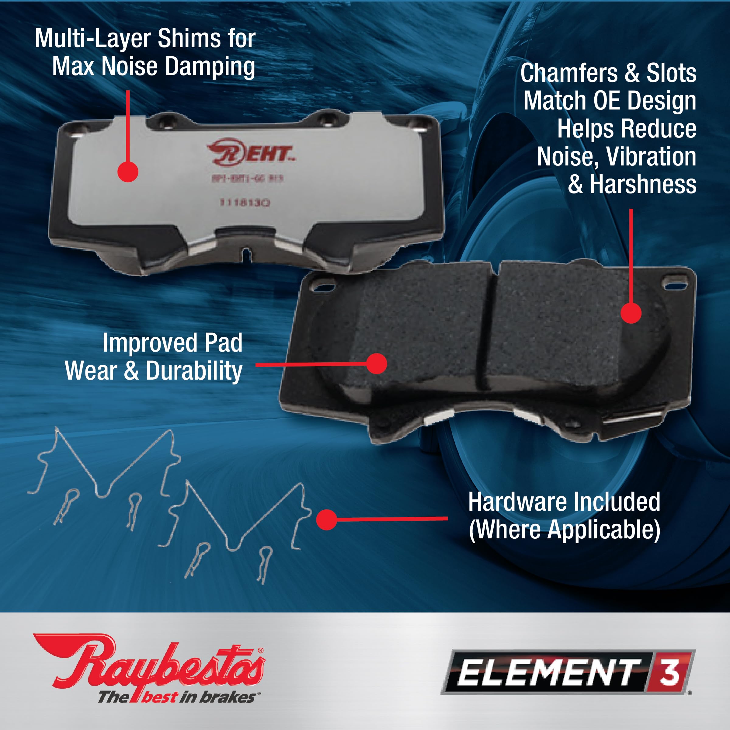 Raybestos Element3 EHT rear brake pad for Rogue offering smooth braking and low dust