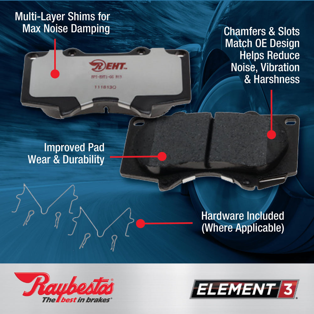 Raybestos Element3 EHT rear brake pad for Rogue offering smooth braking and low dust