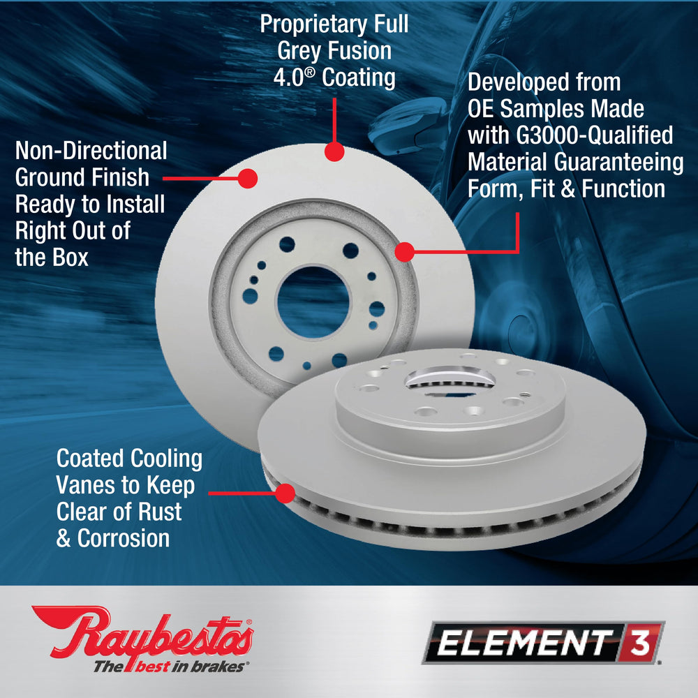 Raybestos Element3 grey fusion coating rotor resists corrosion for longer life