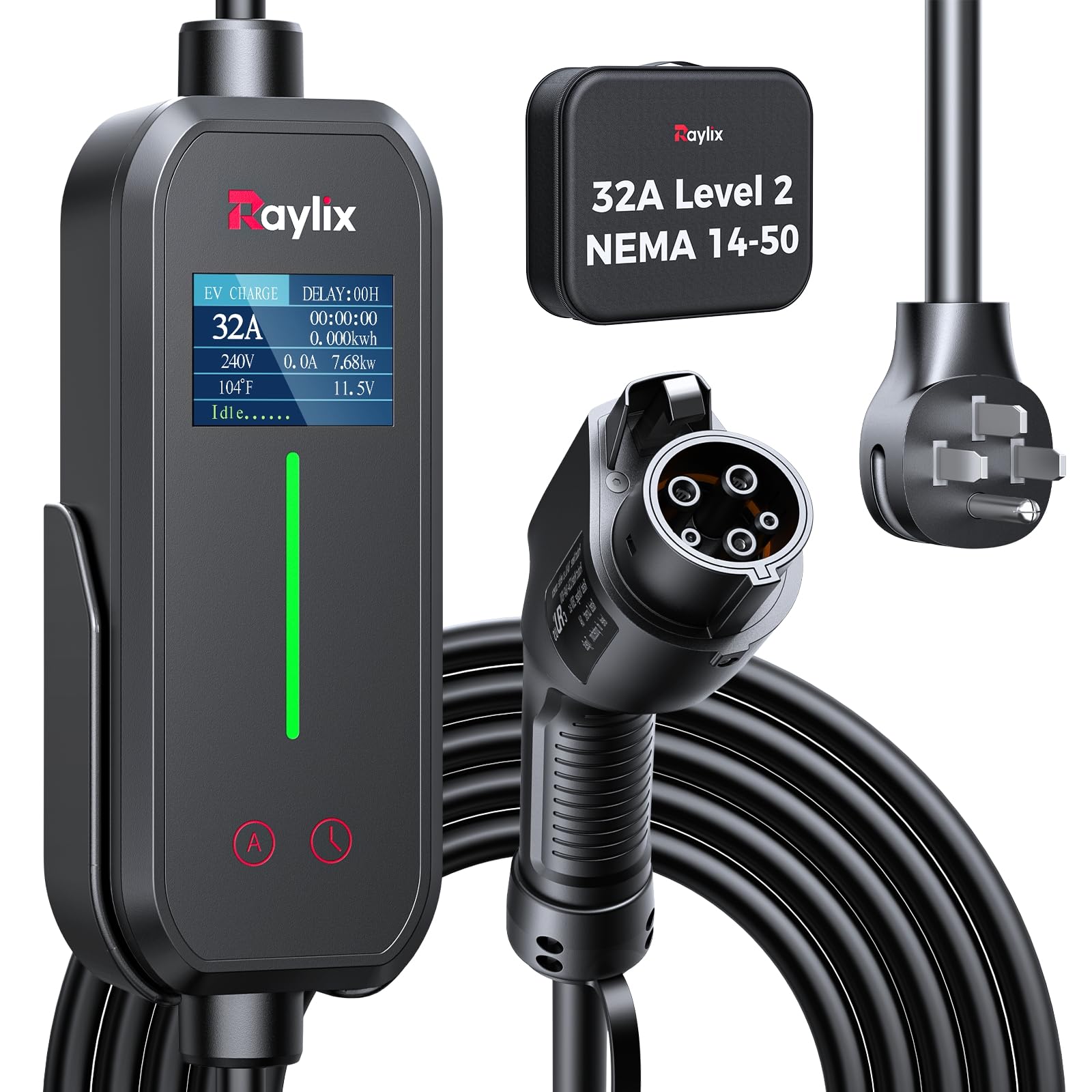 Raylix 32A Level 2 charger front display for easy status checks.