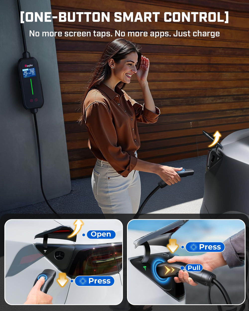 Raylix charger with built in smart display for real-time data.