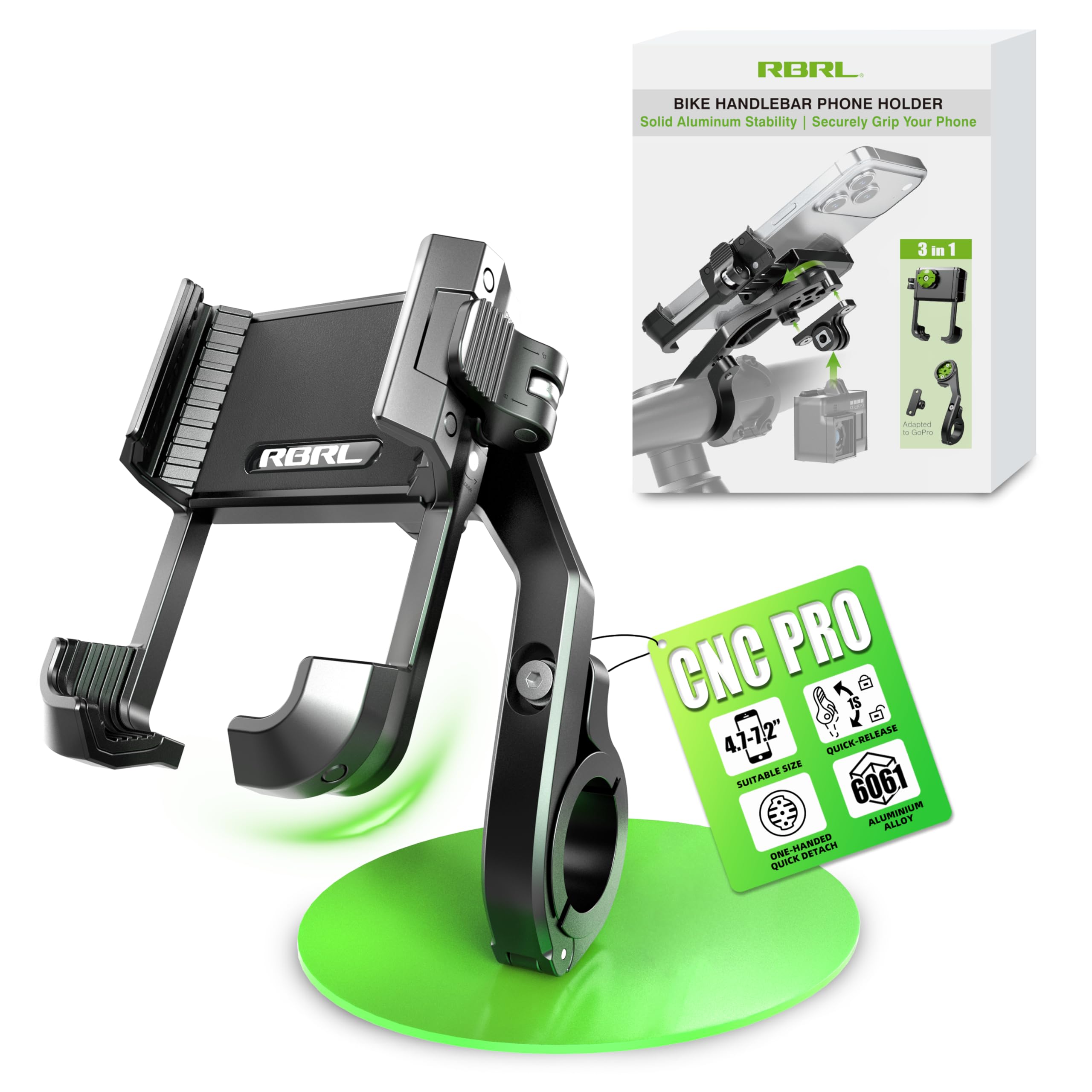 RBRL bike phone mount CNC aluminum delivers durable, secure phone hold on rough terrain.