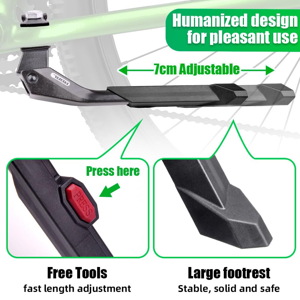 RBRL universal-fit kickstand supports heavier e-bikes and touring bikes with ease.