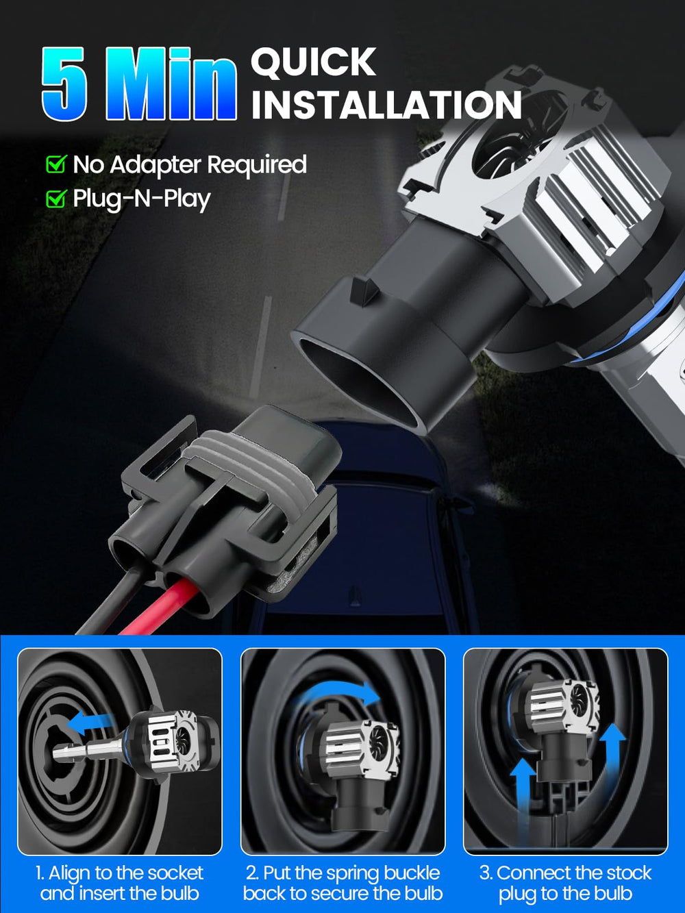 RCJ 9005 9006 bulbs combo plug-and-play upgrade with no wiring