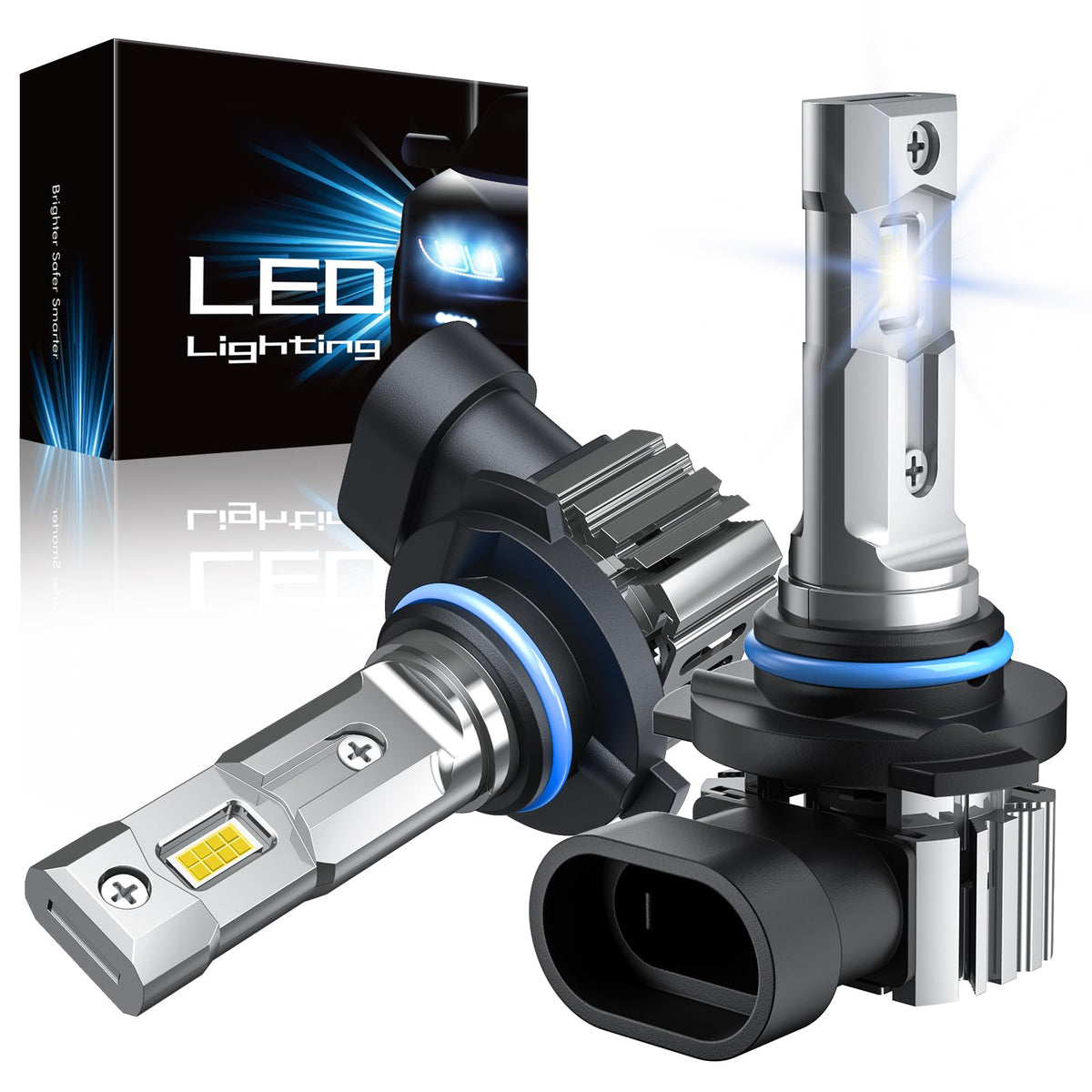 RCJ 9006/HB4 bulbs front view showing compact plug-and-play design for easy upgrade
