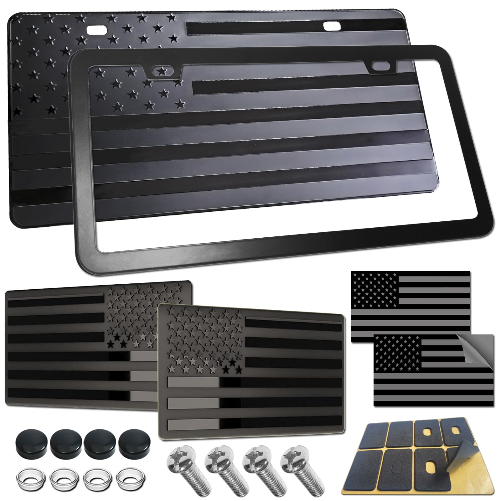 RCKJNJ American Flag front license plate with embossed stars for bold curb appeal.