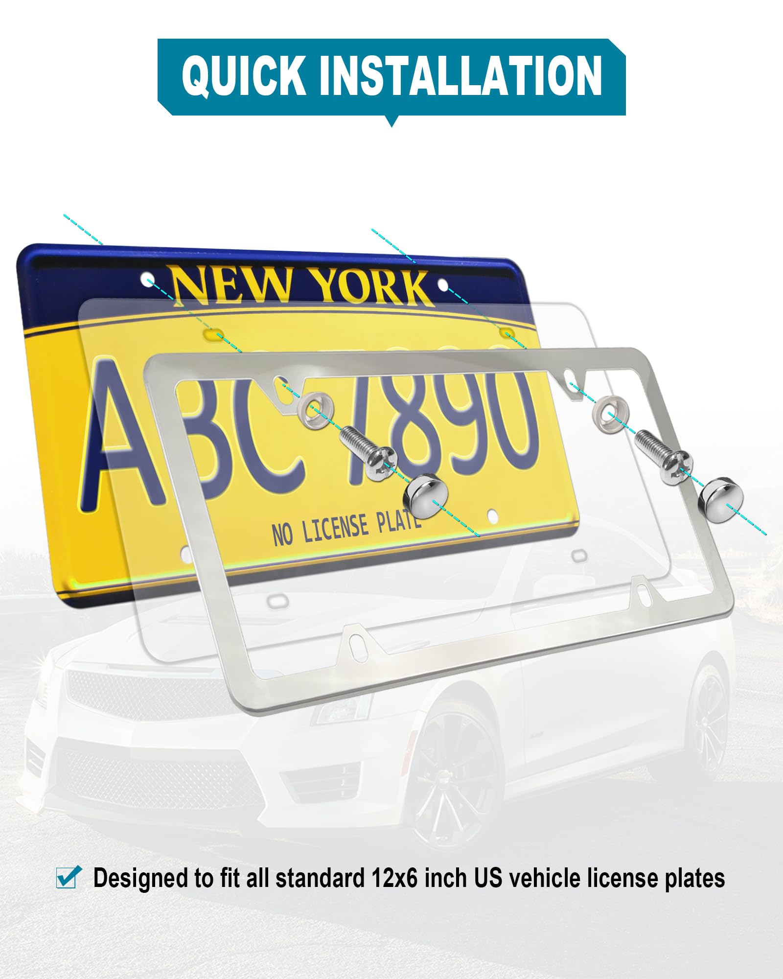 RCKJNJ license plate screws and caps provide secure mounting.