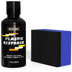 REALINN Plastic Restorer bottle pour demonstrates easy application for quick trim restoration