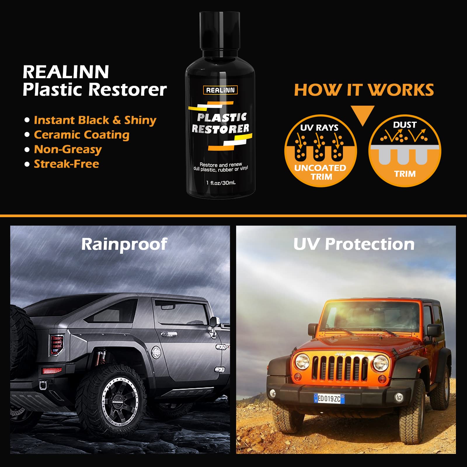 REALINN Plastic Restorer vinyl and rubber detail captures enhanced surface protection