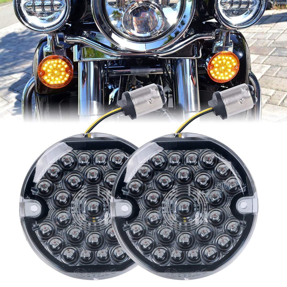REALOVE 3-1/4 inch front LED turn signal with amber lamp for Harley visibility