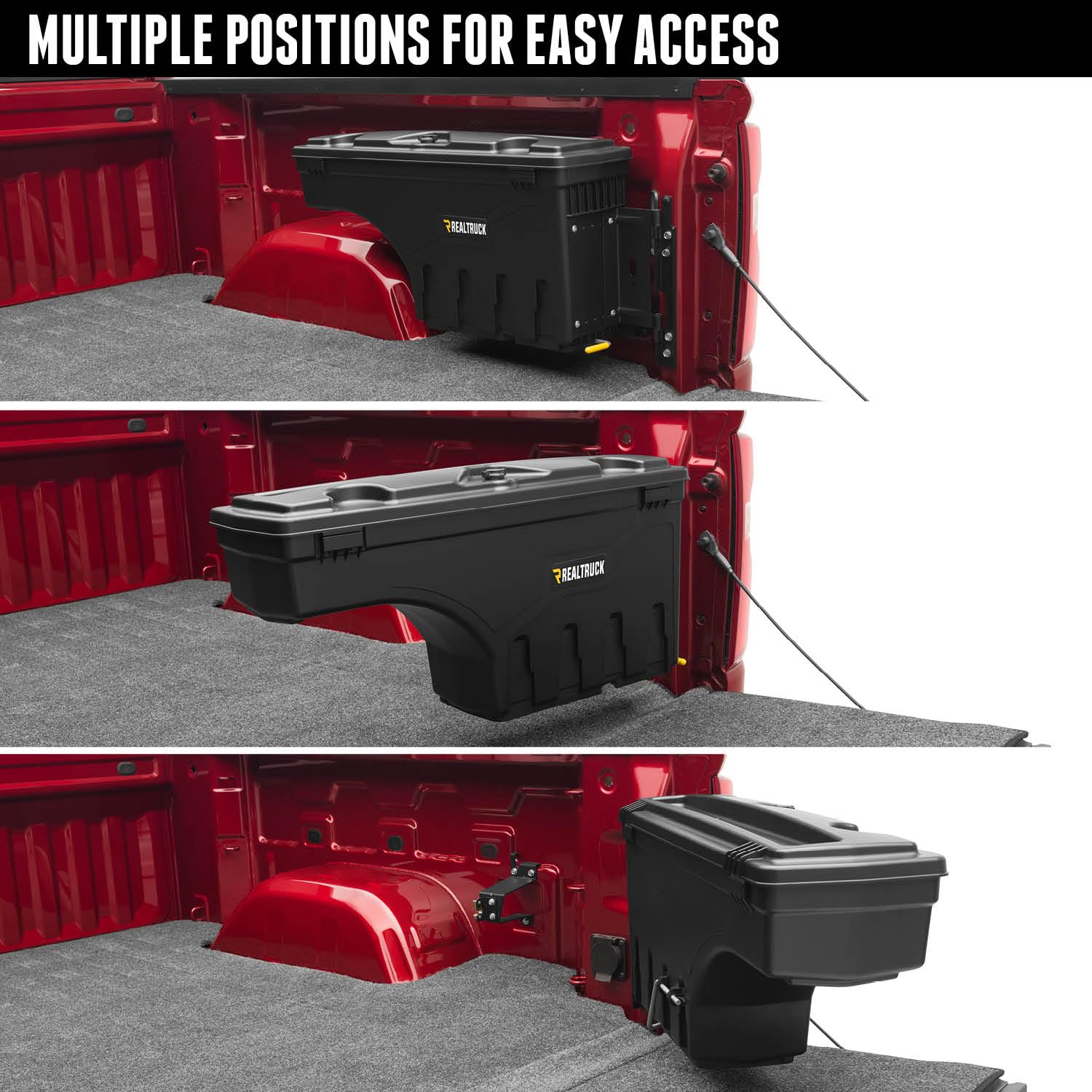 RealTruck SwingCase 180-degree access demonstrates full bed reach