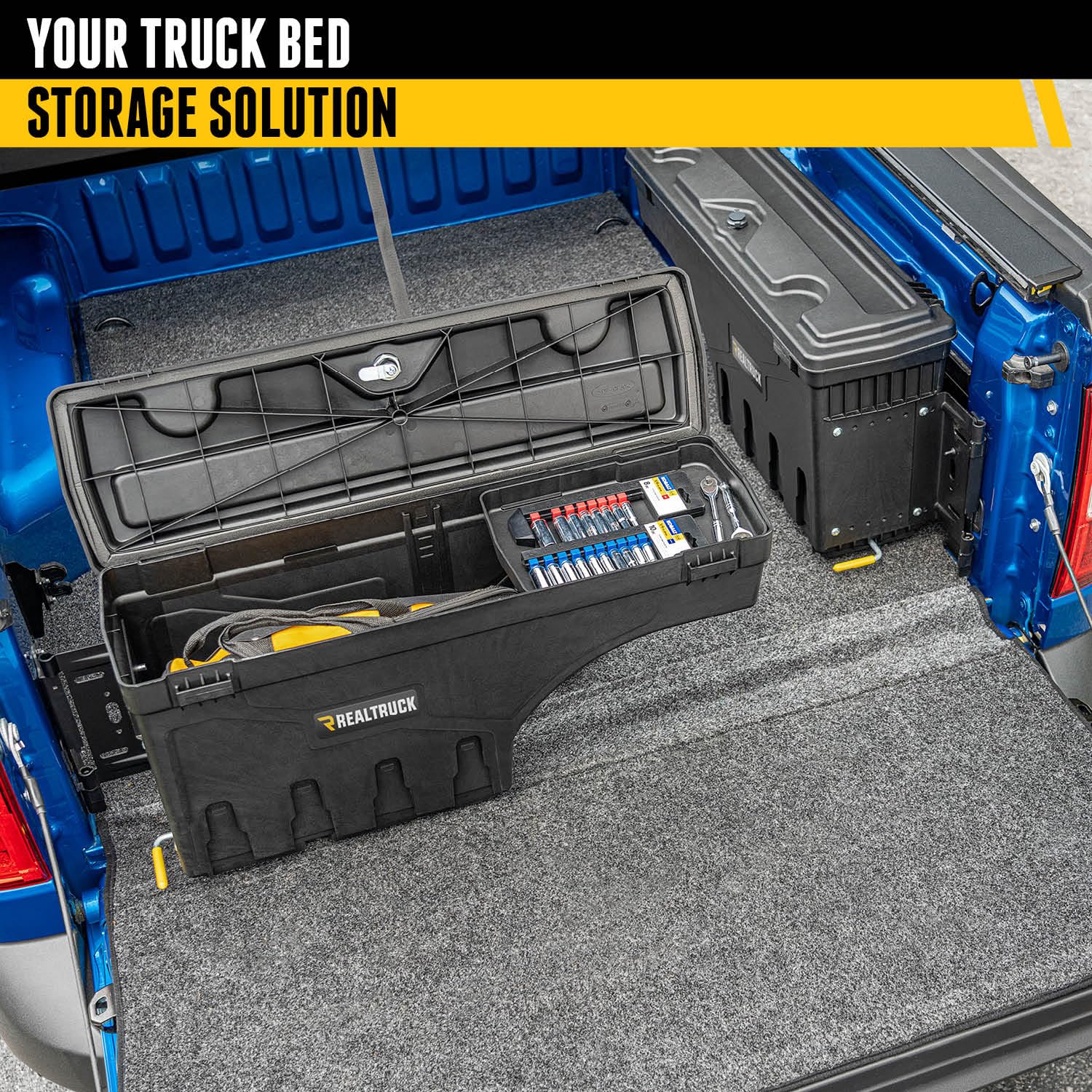 RealTruck SwingCase lockable lid secures contents during travel