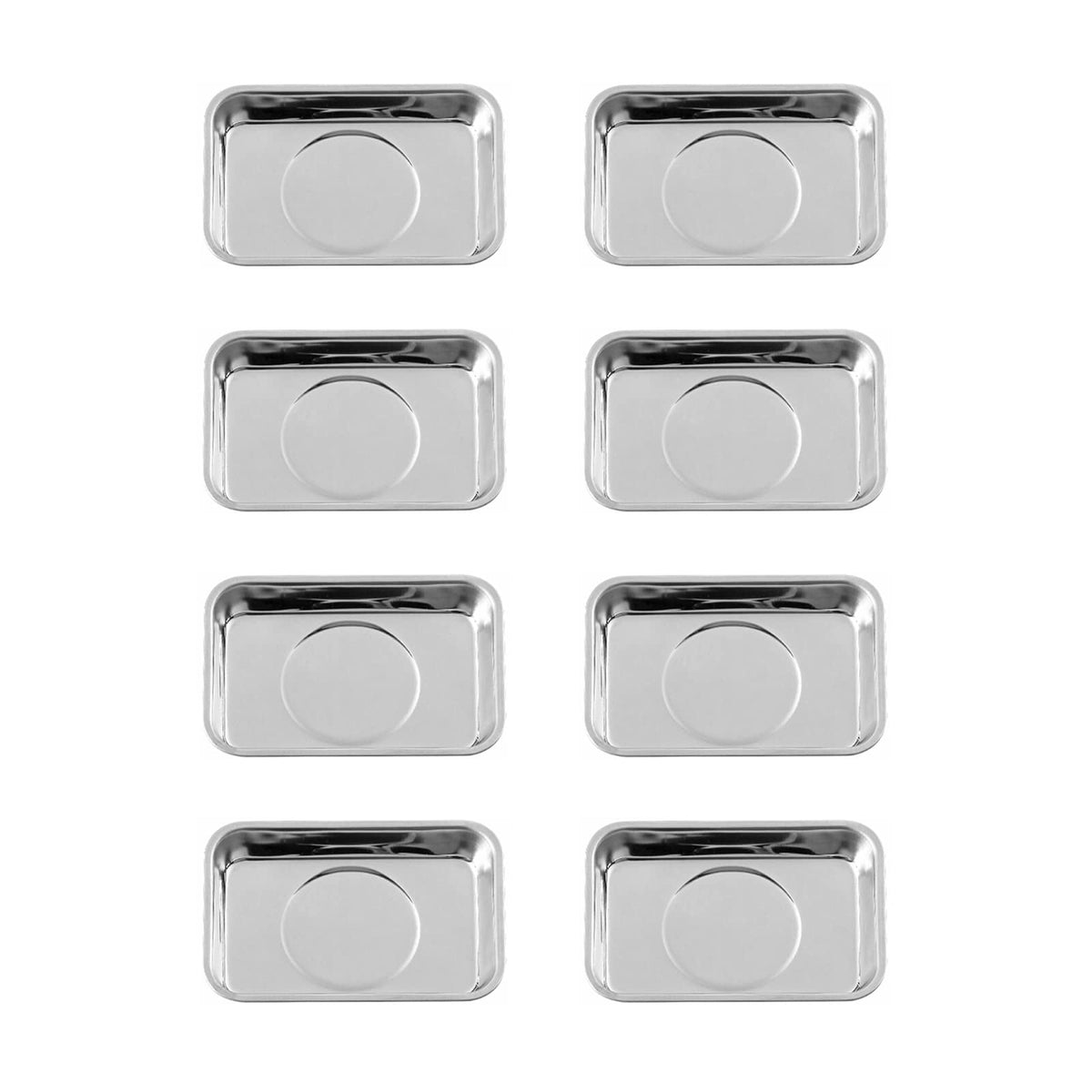 Rechabite 8-piece rectangle magnetic tray front view for organized screws and parts