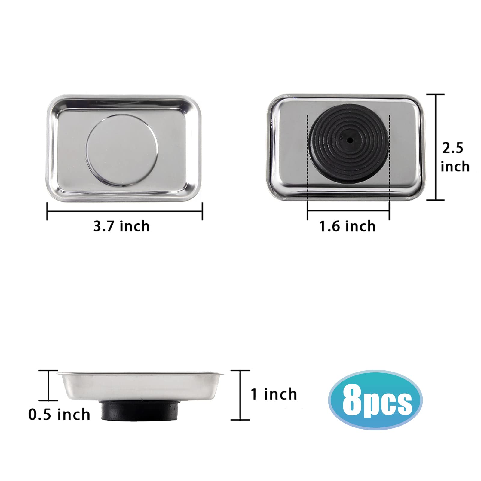 Rechabite 8-piece rectangle magnetic tray side view shows strong magnets in action