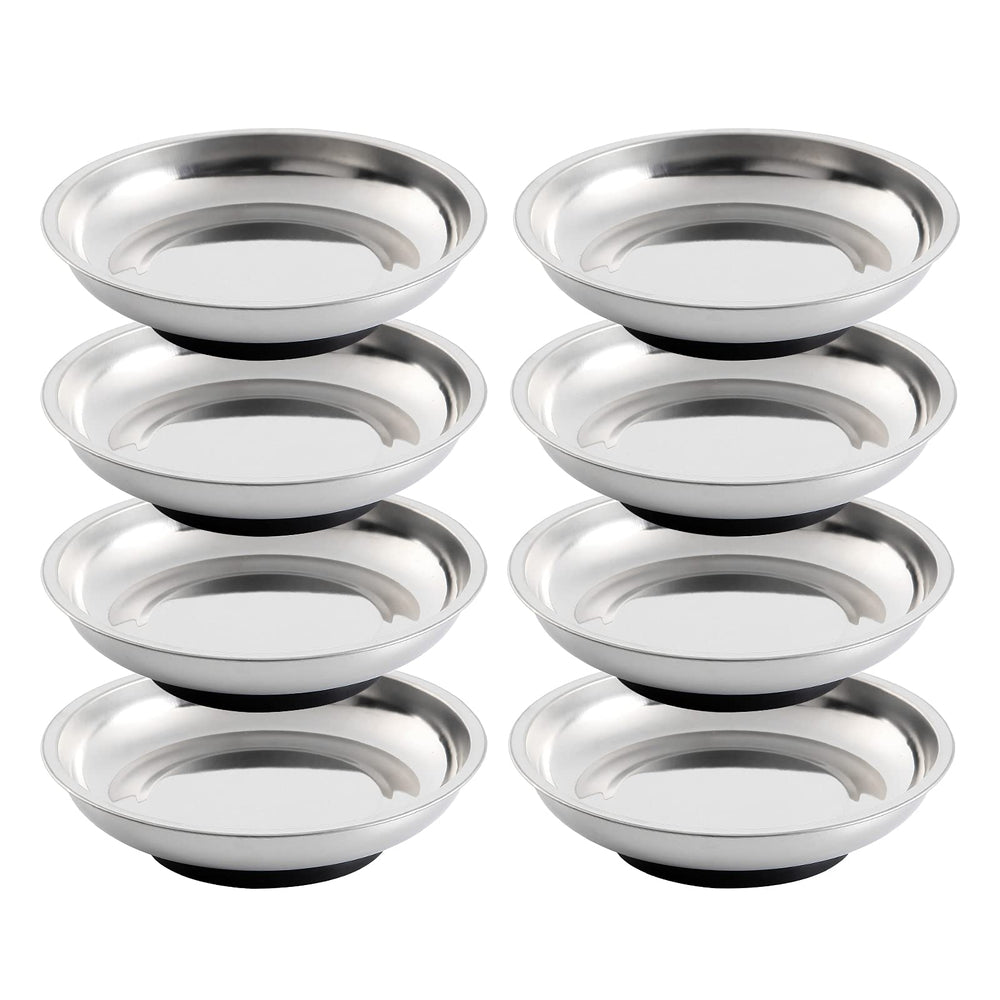 Rechabite 8-piece 3-inch round magnetic bowl trays for organized fasteners on the workbench