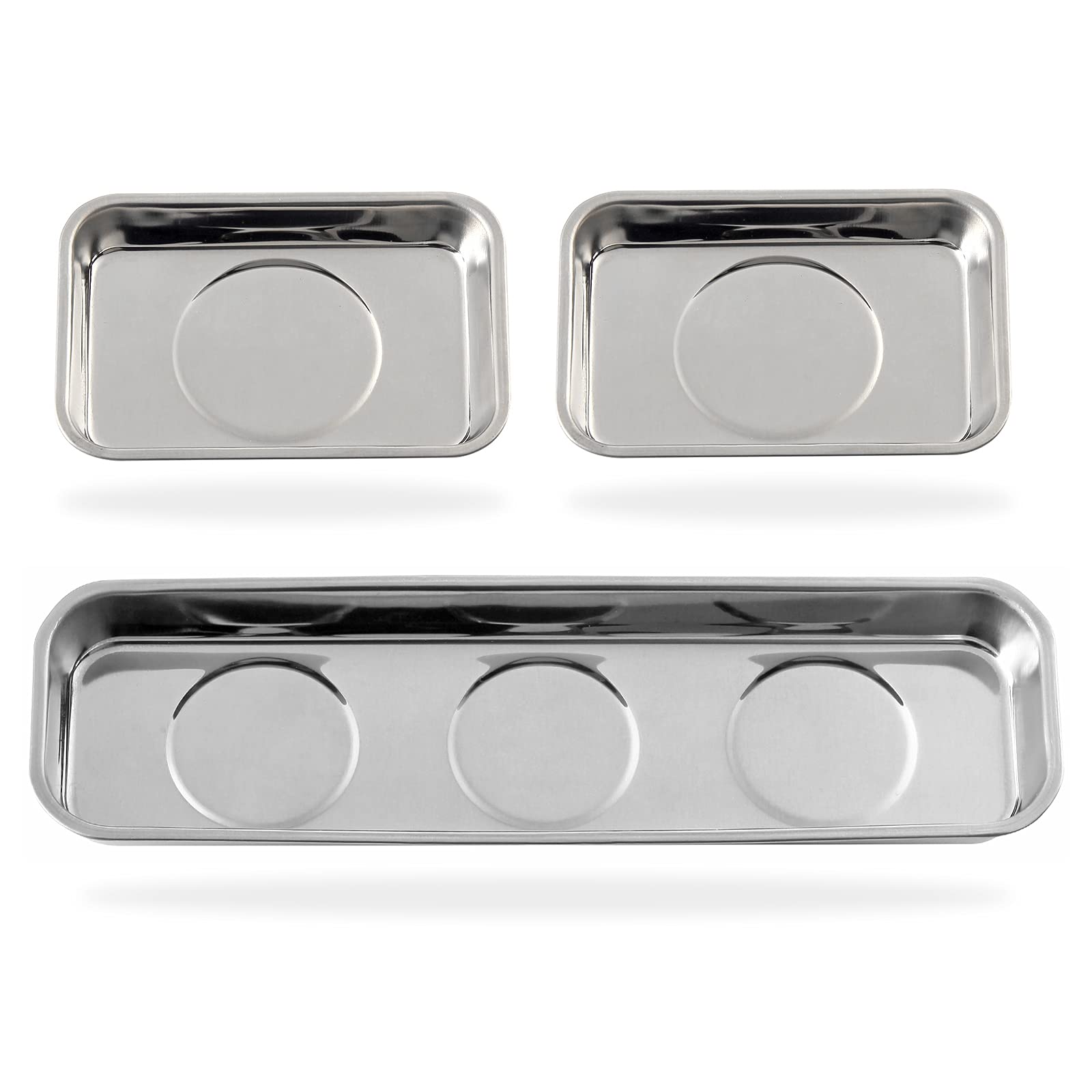 Rechabite magnetic tray set on bench holds small parts securely.