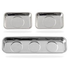 Rechabite magnetic tray set on bench holds small parts securely.