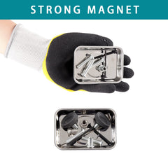 Rechabite rectangle magnetic trays holding pins and nails for quick access