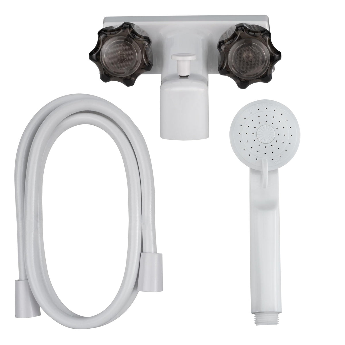 RecPro 4 inch RV diverter faucet with white smoke finish for easy bath to shower switching