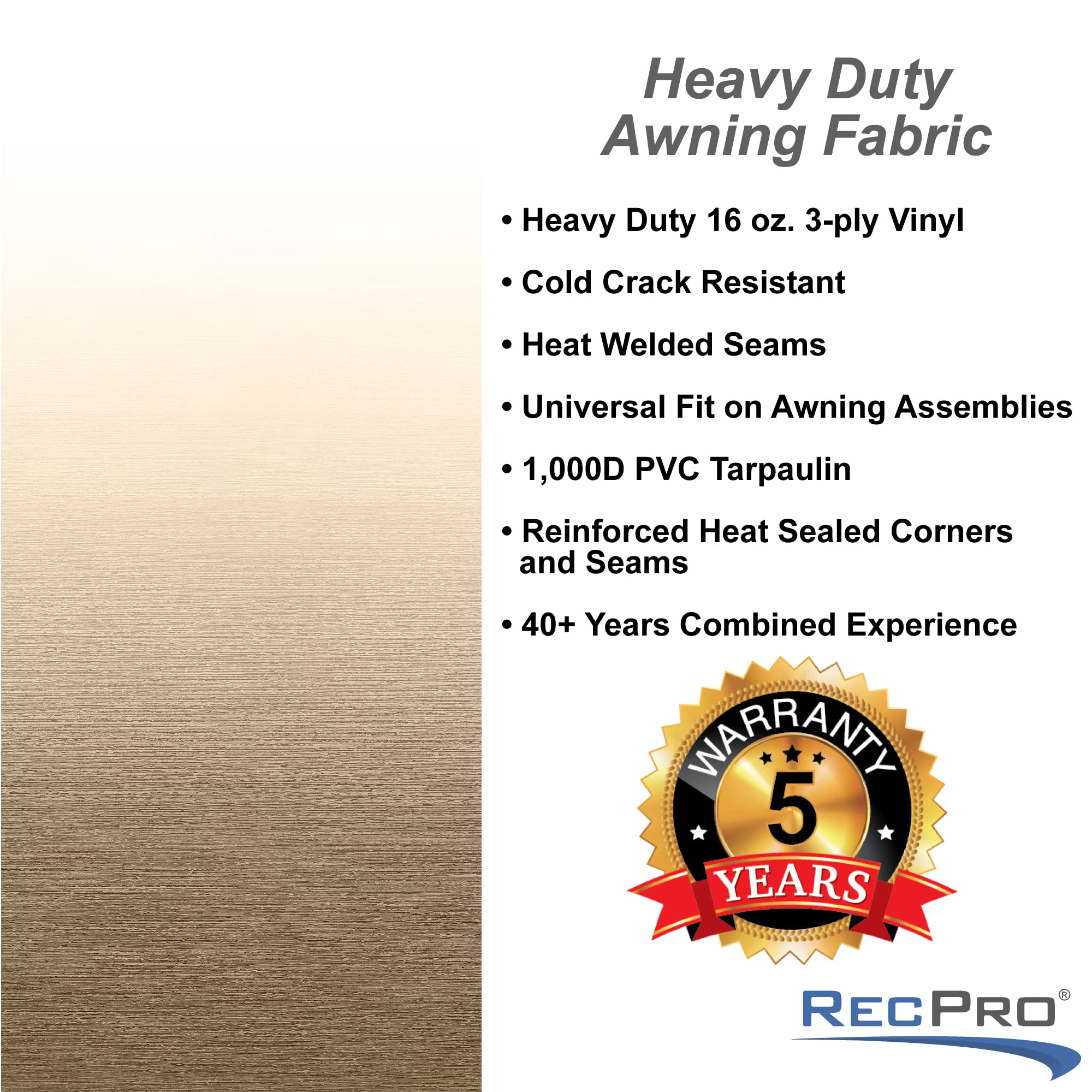 RecPro awning fabric with heat sealed seams for durability