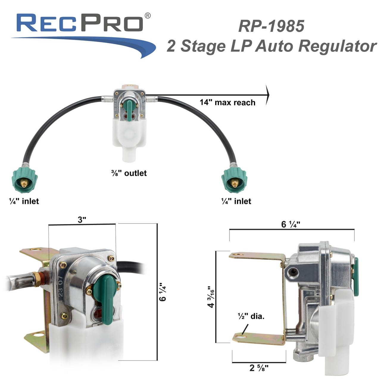 RecPro compact design fits RV storage and dual tank holders.