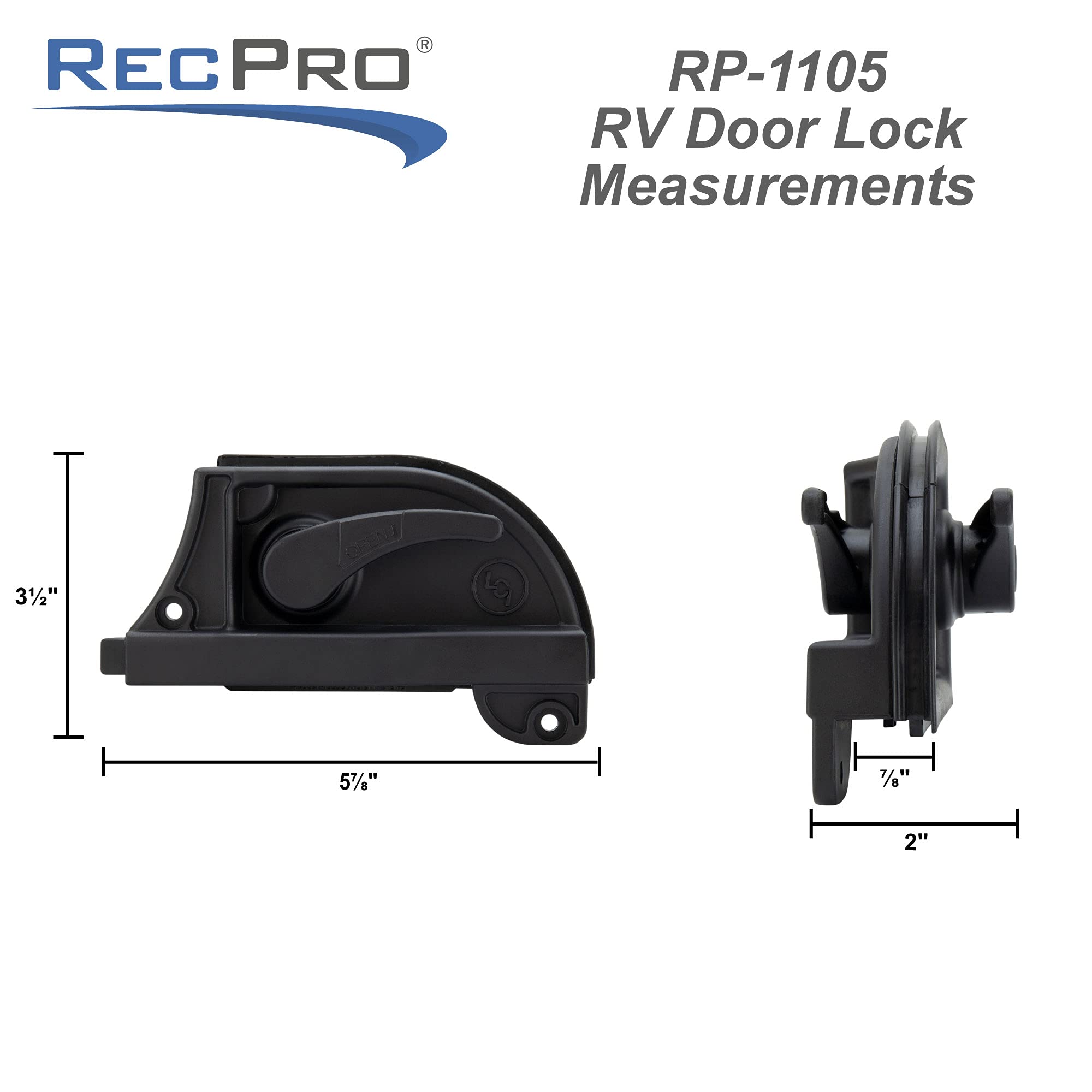 RecPro Exterior RV latch shows tool-free installation on rugged camper doors.