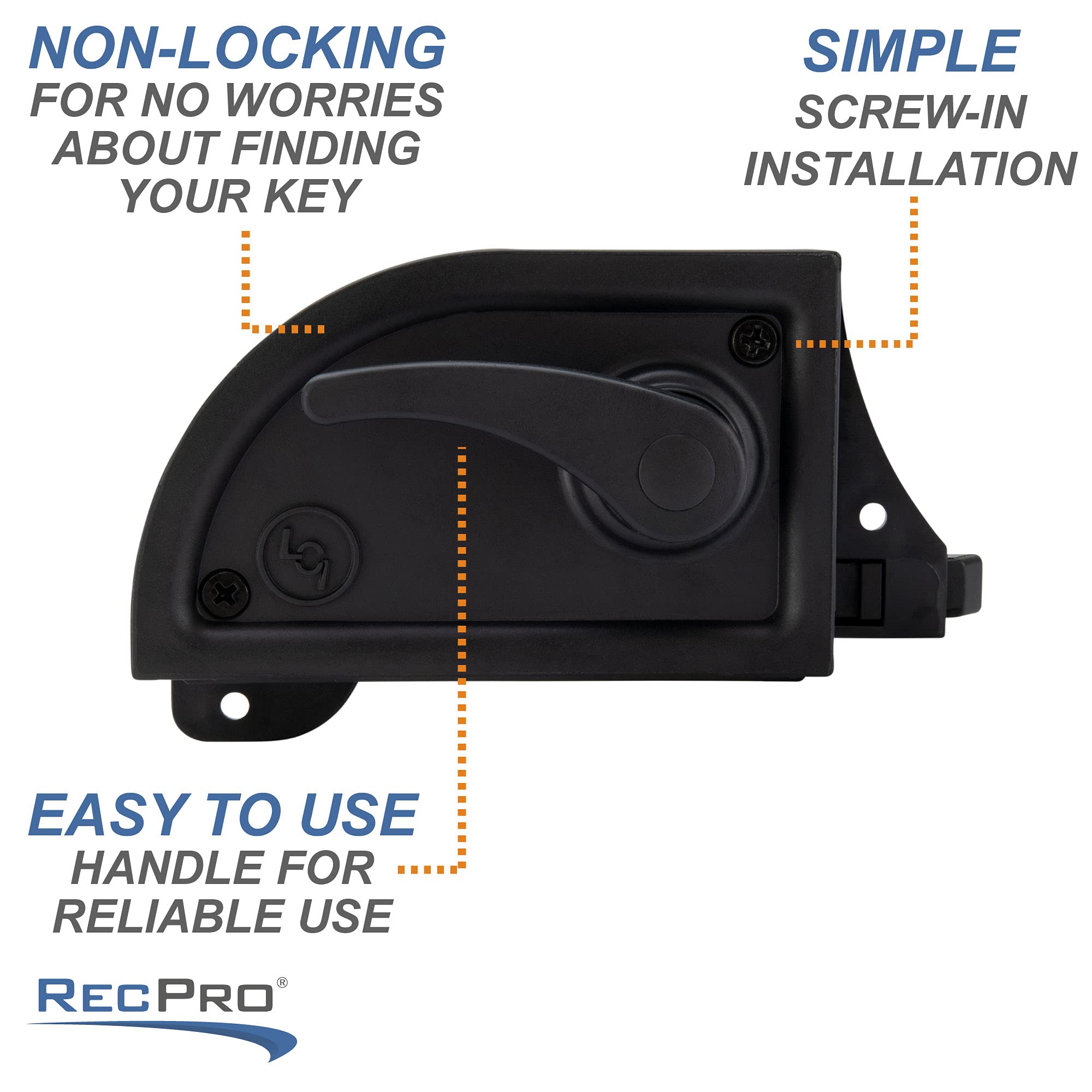 RecPro Non-locking RV latch highlights worry-free access with knob operation.