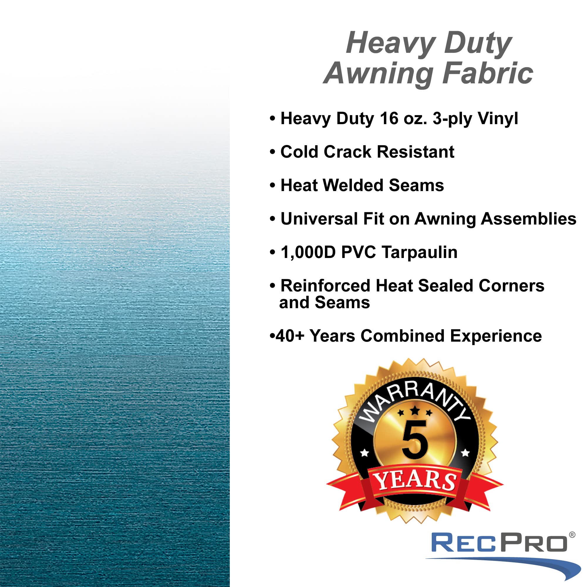 RecPro Awning Fabric Replacement fits 8–22 ft awnings for versatile shade.
