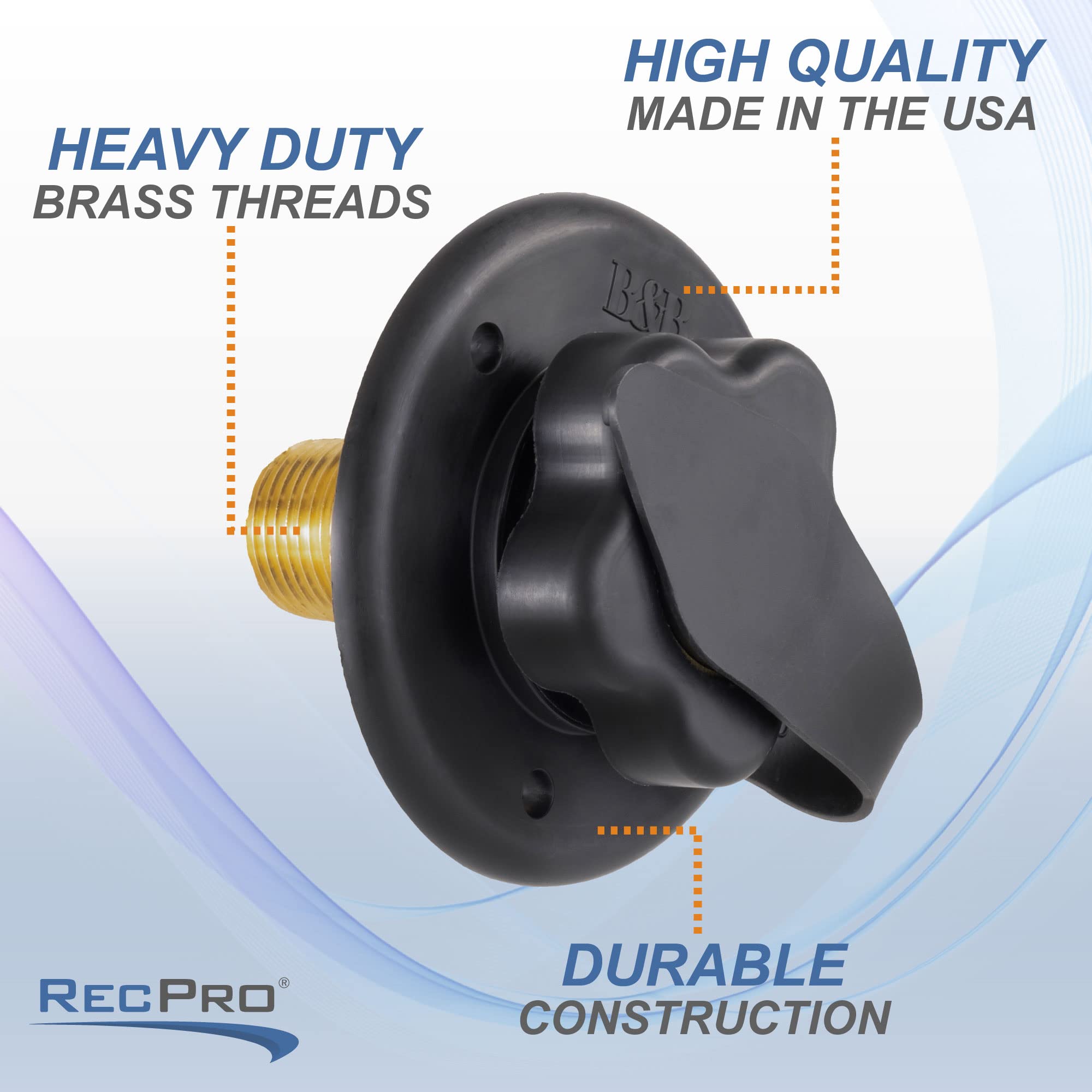 RecPro city water inlet with flange provides sturdy mounting for trailers.