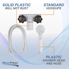 Solid plastic body resists rust for durable RV use