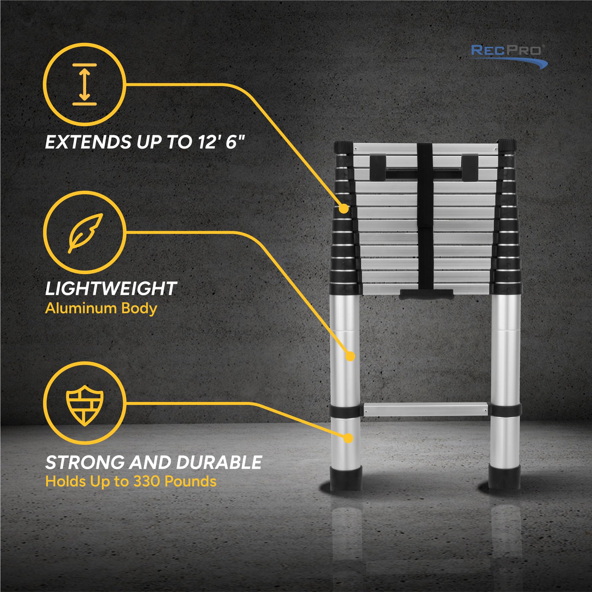 RecPro telescoping ladder rubber treads provide secure footing on uneven surfaces