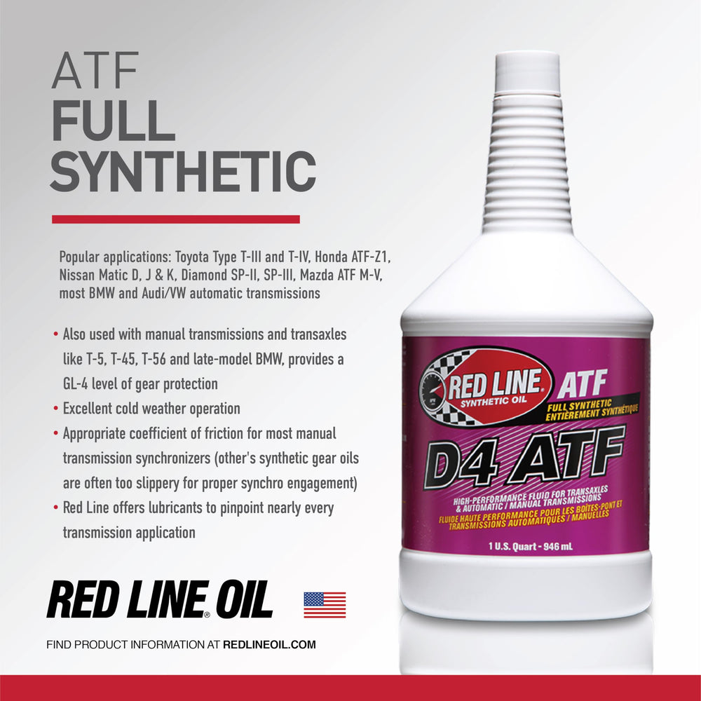 Side view of Red Line 30504 D4 ATF bottle with 1-quart packaging.