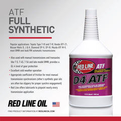 Side view of Red Line 30504 D4 ATF bottle with 1-quart packaging.